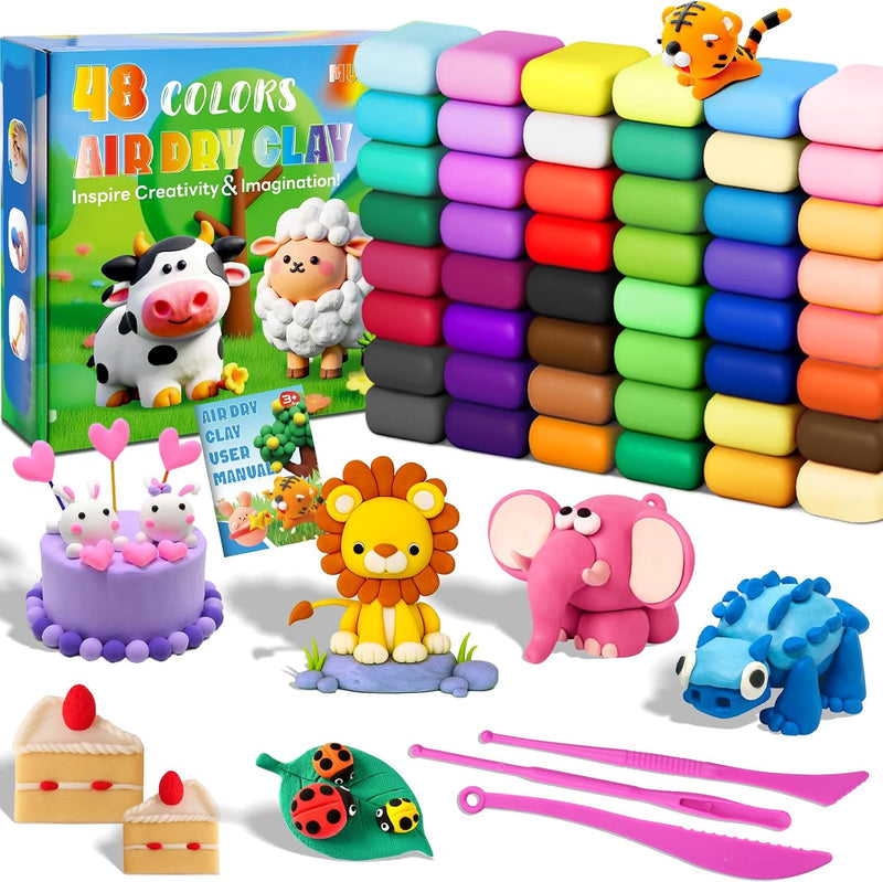 MuseLuxe Air Dry Clay - 32 Colors Modeling Clay Kit with 3 Sculpting Tools – Fun for Kids & Family - 48 Colors