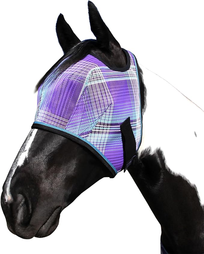 Kensington Fly Mask Web Trim Protects Horses Face and Eyes from Bites and Sun Rays While Allowing Full Visibility Ears and Forelock Able to Come Through The Mask, Medium, Lavender Mint