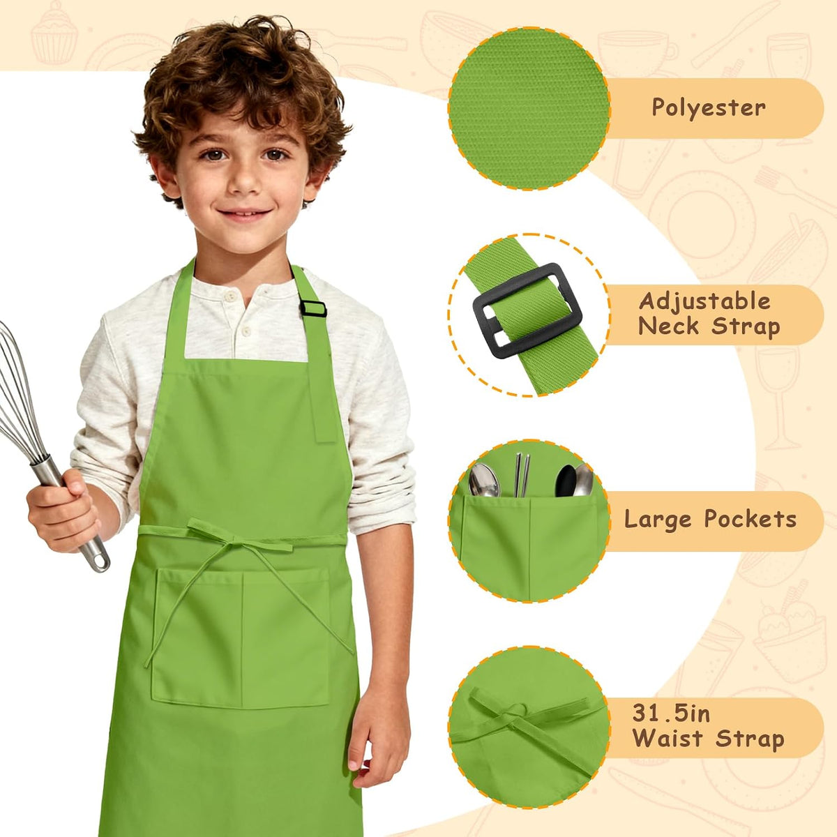 IAGBIBUI 12 pack of black kids aprons with two front pockets - view 24