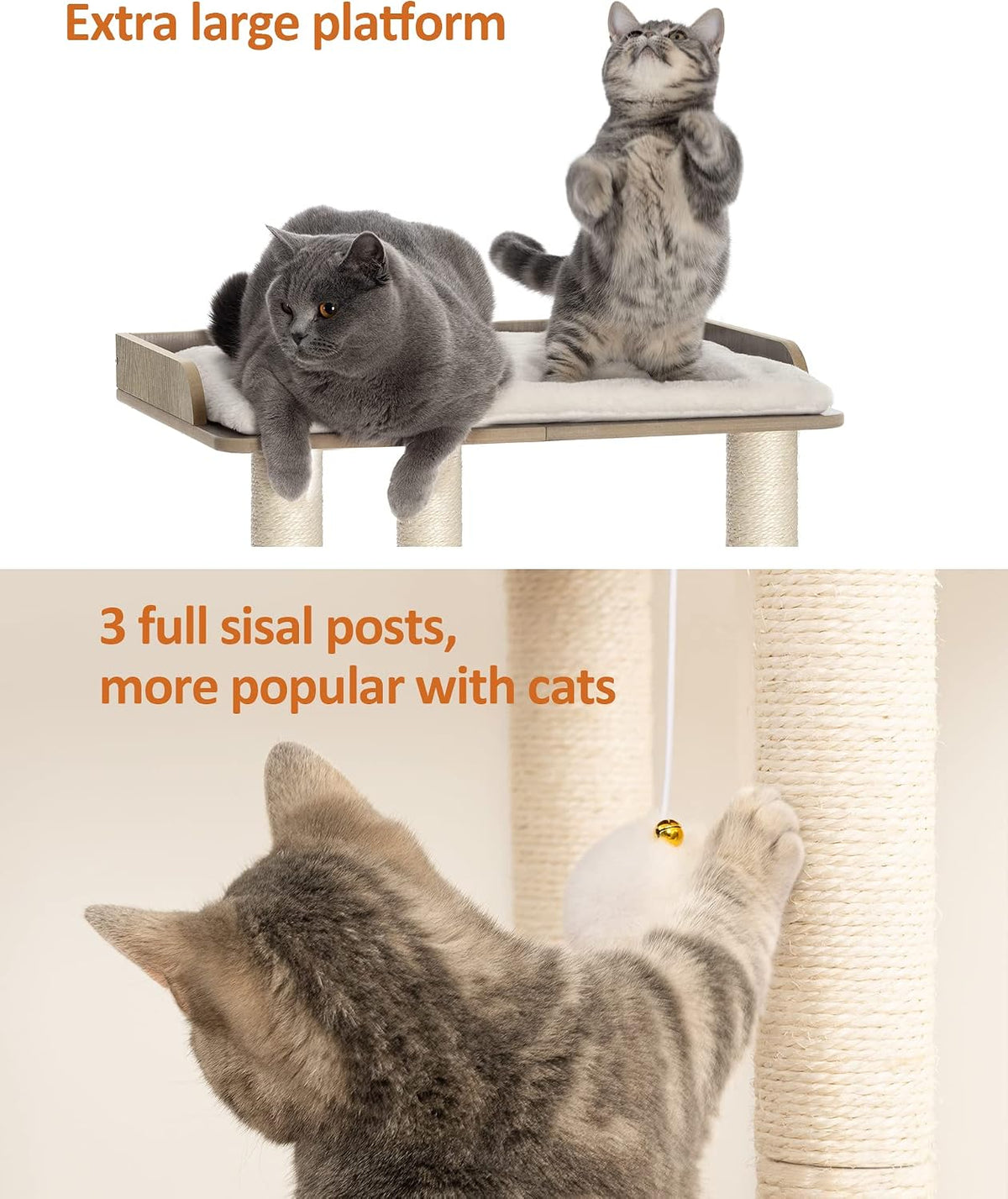 Modern Cat Tree for Large Cats, Full Sisal Cat Scratching Post – Essentials for Cats - Greige / 22"L x 15.7"W x 26.7"H - image 4