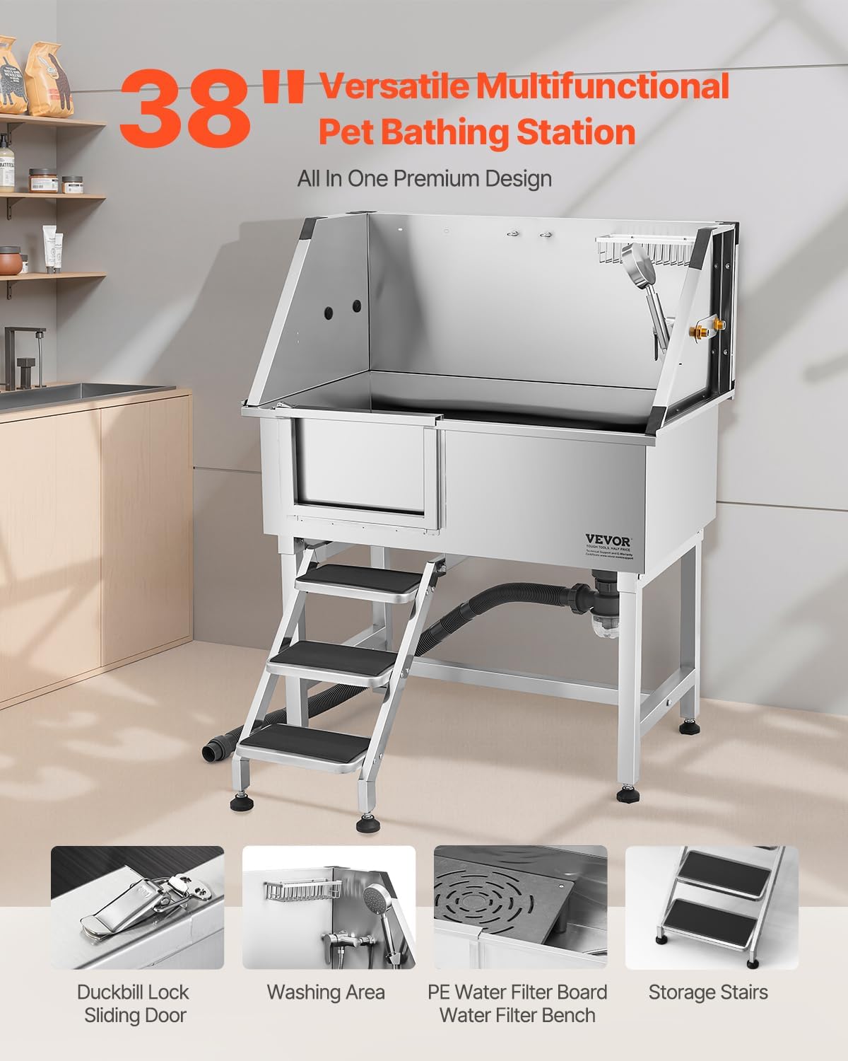 VEVOR Professional Dog Washing Station, Showerhead, Storage Rack - 38 inch - image 2