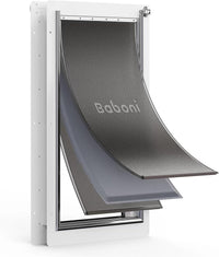 Baboni Dog Door for Door, 3-Flap, Durable Plastic Frame - White / X-Large / Metal Frame