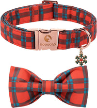 DOGWONG Fall Pumpkin Orange Plaid Dog Collar - B- red plaid / S