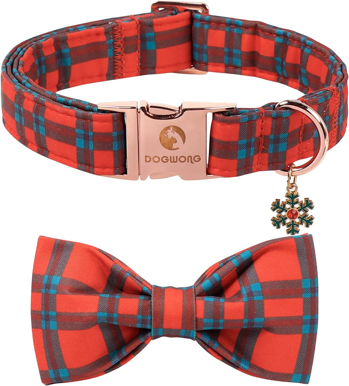 DOGWONG Fall Pumpkin Orange Plaid Dog Collar - B- red plaid / S