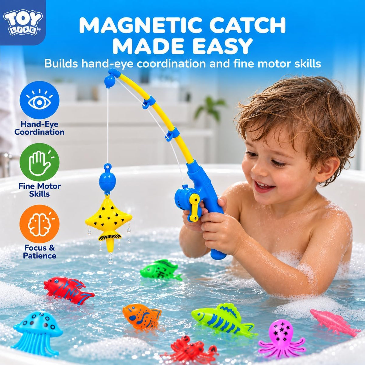 TOY Life Magnetic Fishing Game for Kids, Bathtub and Pool Toy - 2 Kids Fishing Pole - image 3