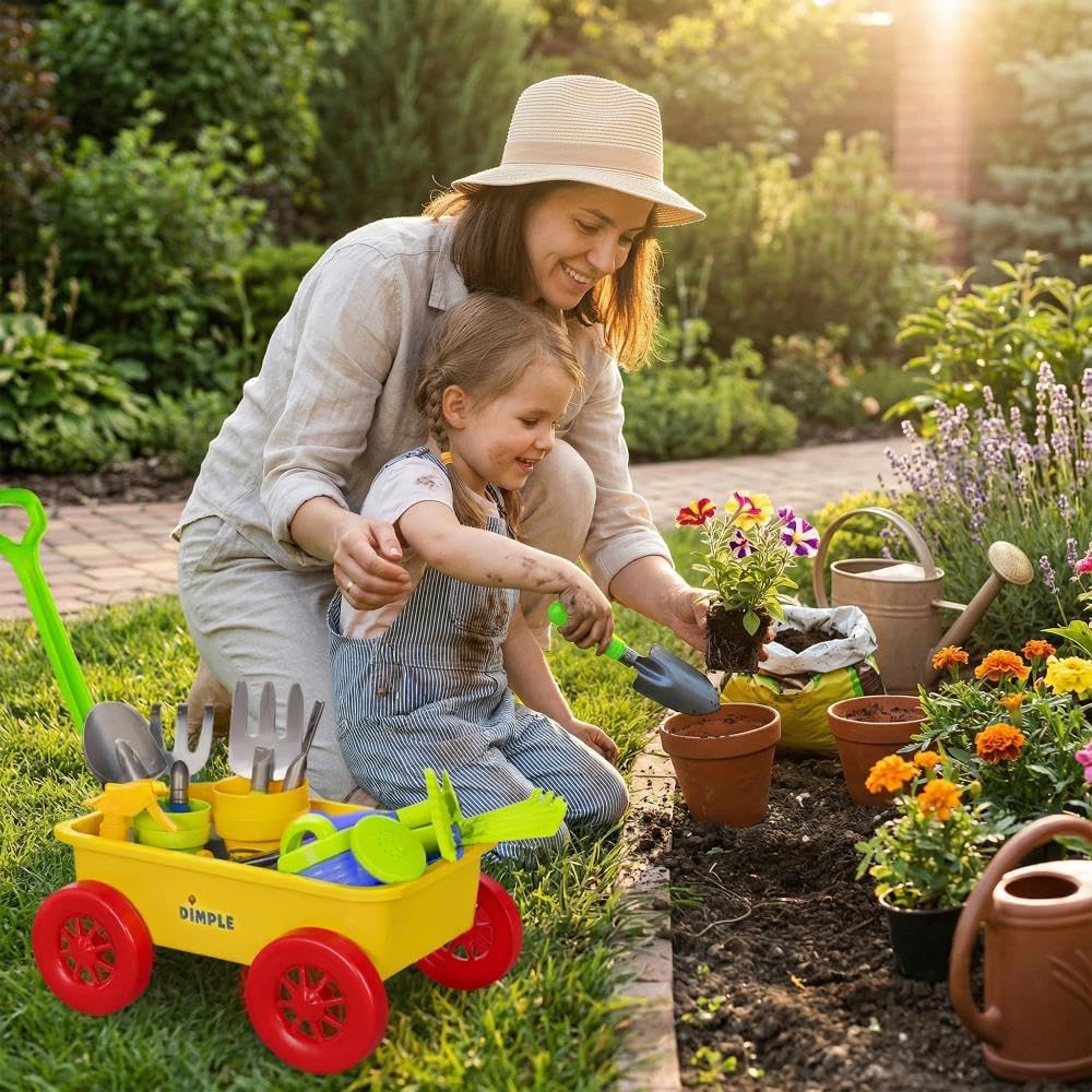 Dimple Garden Wagon & Tools Toy Set, Kids Gardening Set - Yellow - image 4