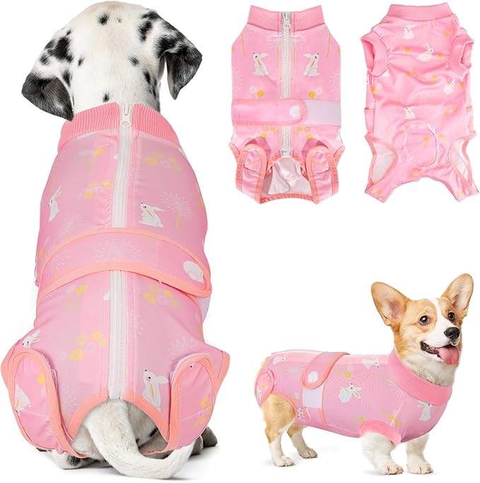 Lukovee Recovery Suit for Dogs, Zipper-On Onesie for Female Male Dog, Abdominal Wounds Cone E-Collar Alternative, Prevent Licking Spay (X-Large, A-Pink)