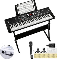 Kids Keyboard Piano, 61 Key Electronic Piano – Fun for Kids & Family - Black with Stand