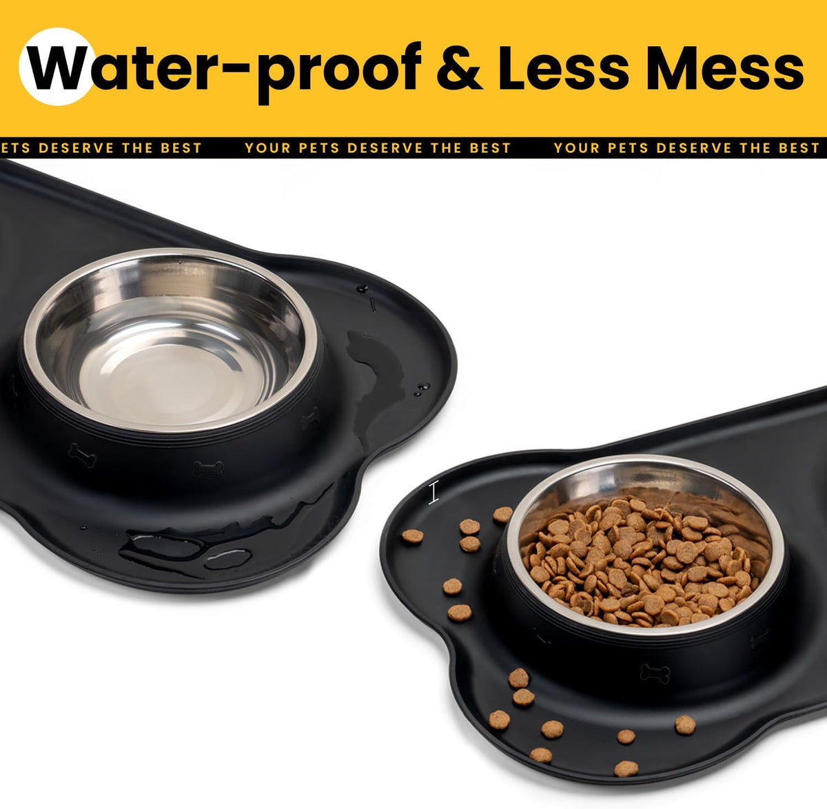 Conlun Dog Bowls with Silicone Mat, No Spill Stainless Set, XS - Large-38oz / Black - image 4