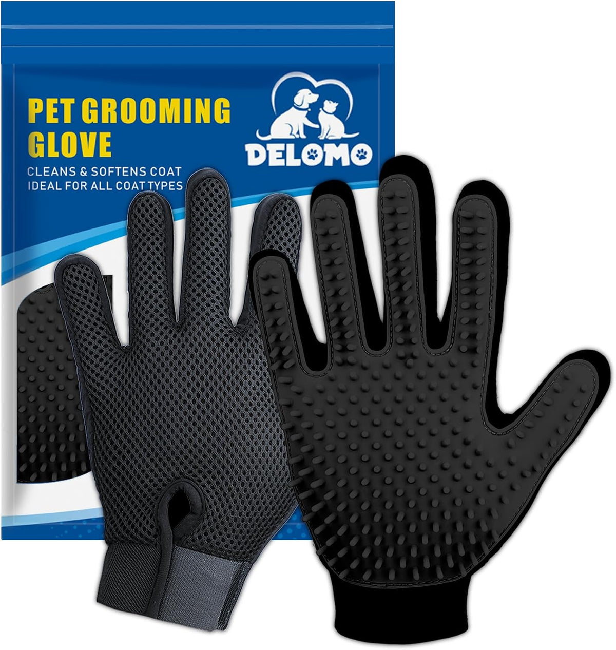 Pet Hair Removal Glove with 255 Silicone Tips for Dogs & Cats - Black