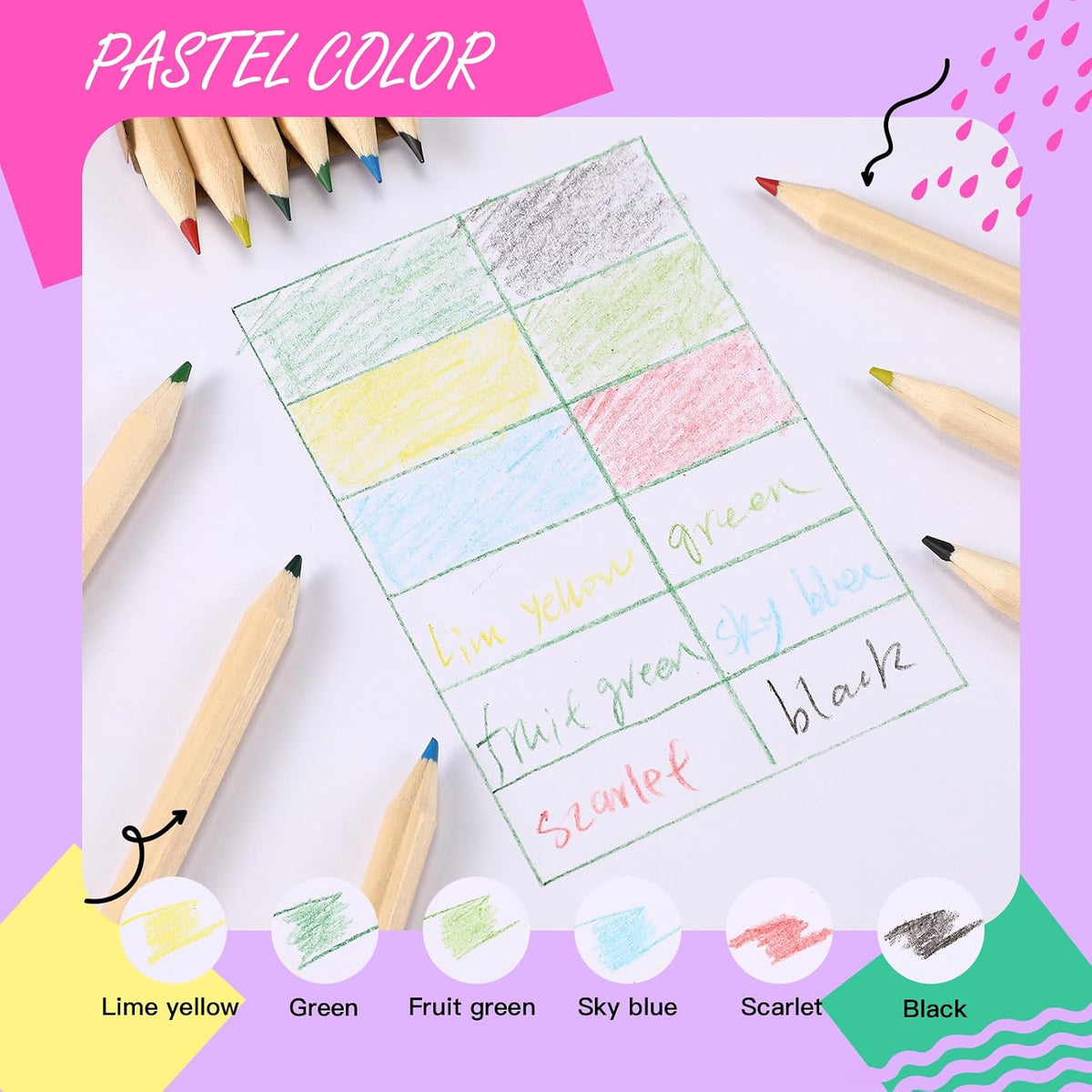 Faccito mini colored pencils bulk pack, small paper boxes of 6 short wooden pencils - view 14