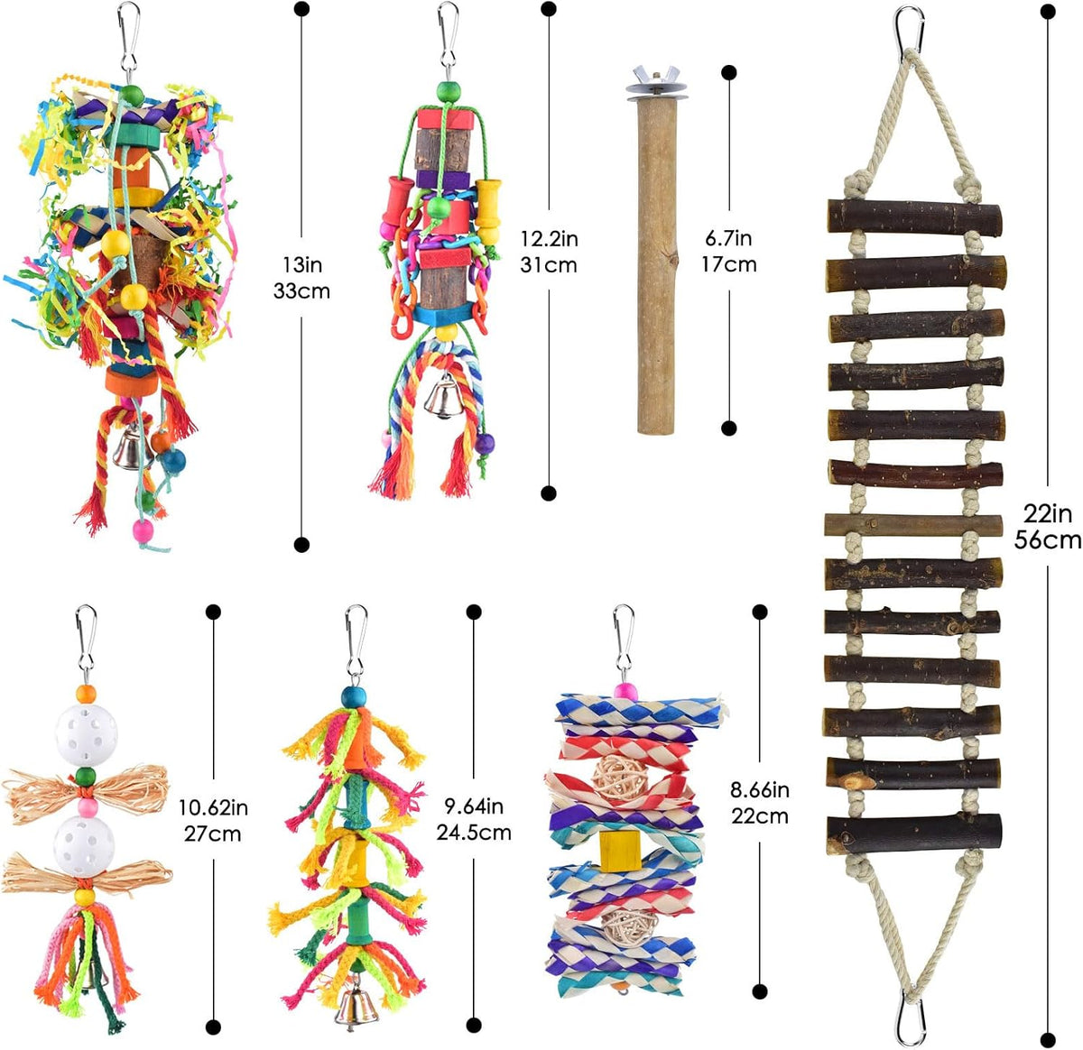 KATUMO Bird Toys, Parakeet Swing Parrot Ladder Cockatiel Perch Conure Hanging Bell Toys - Burlywood ladder set (7 IN 1) - image 2