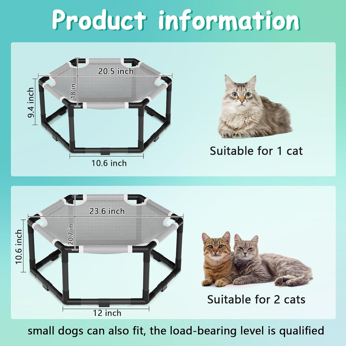 Elevated Cat Hammock Bed, Hexagon Raised Cat Swing Bed Chair Cot – Essentials for Cats - M: 20.5'' x 18'' x 9.4'' / Grey - image 3