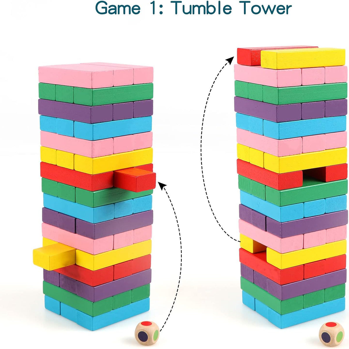 Wooden Blocks Stacking Games 48PCS Tumbling Tower for Kids Families – Fun for Kids & Family - 48PCS - image 3