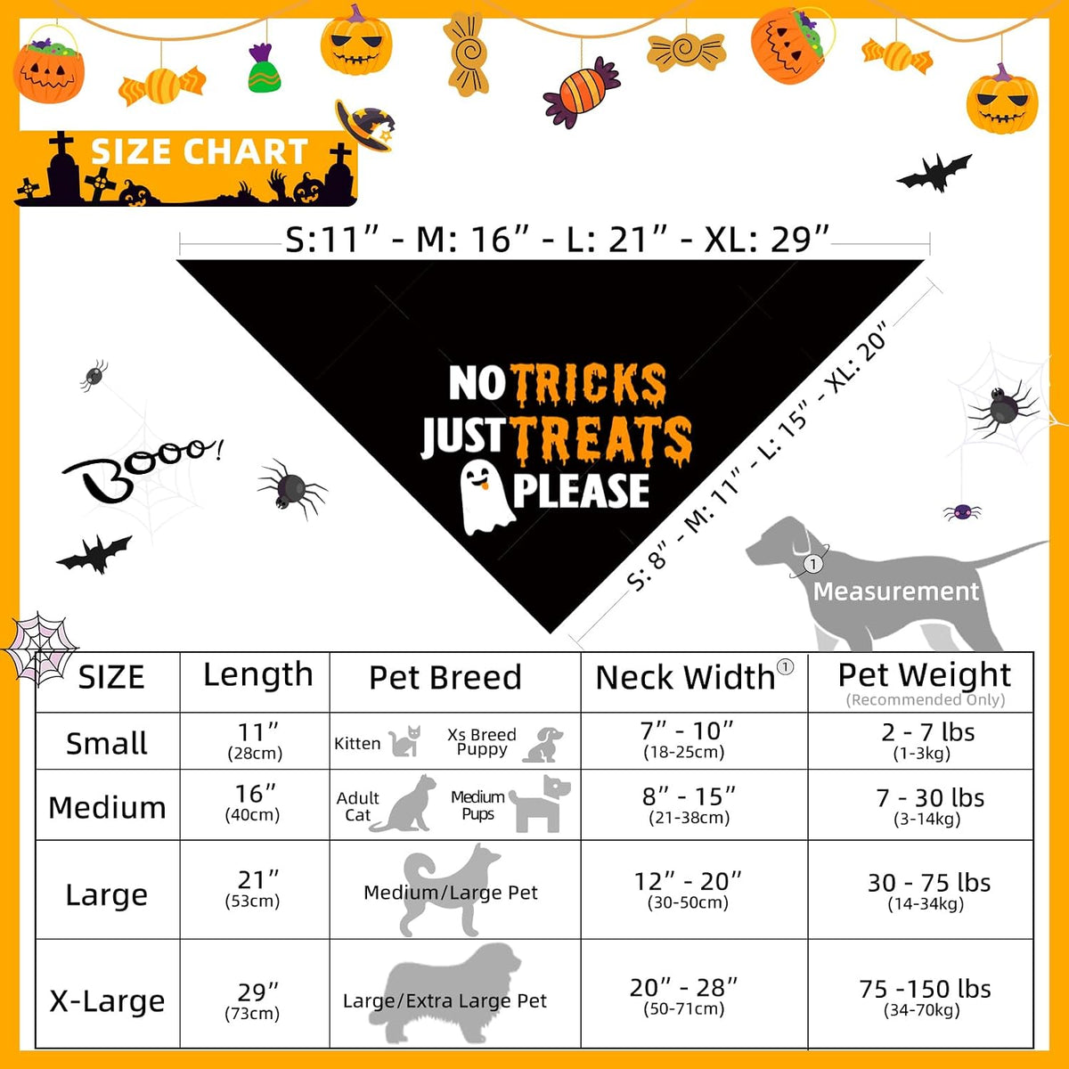 Halloween Dog Bandanas with No Tricks Sign - No Tricks Just Treats, Black / X-Large - image 3