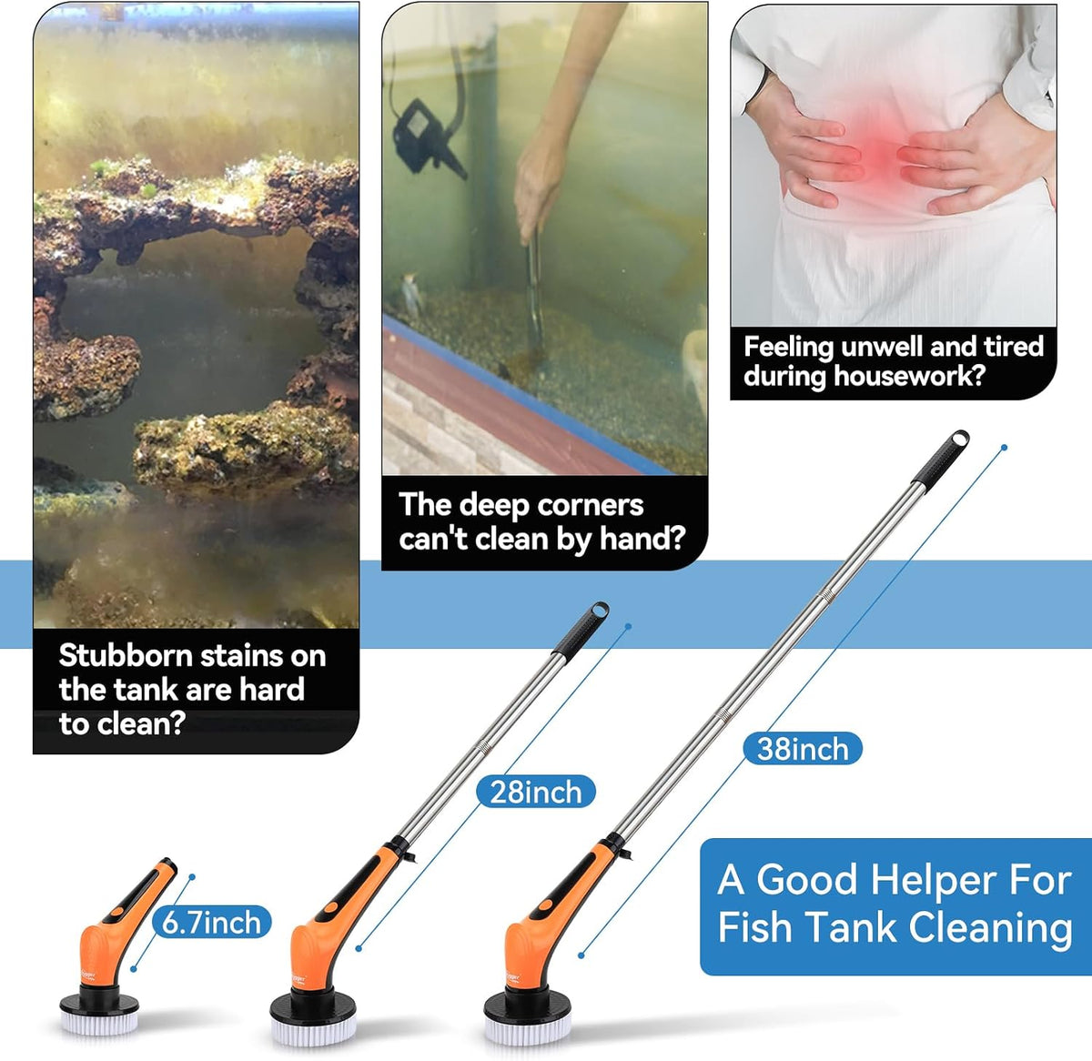 hygger IPX8 electric aquarium cleaning brush kit with 6 replaceable brush heads - view 2