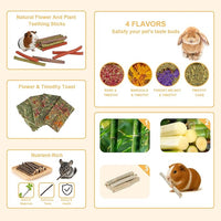 65PCS Rabbit Bunny Guinea Pig Chew Toys Treats, Chinchilla Hamster Chews Toys for Teeth, Timothy Hay Chips Treats Sticks for Rabbit Guinea Pig Chinchilla Hamster Rat
