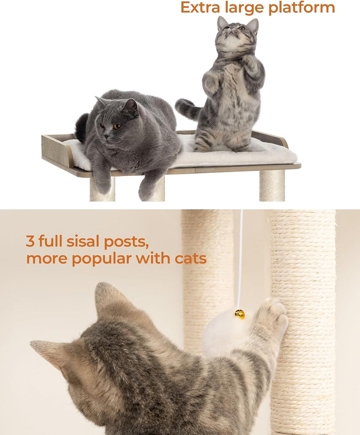 Modern Cat Tree for Large Cats, Full Sisal Cat Scratching Post – Essentials for Cats - Greige / 19.7"L x 13.4"W x 22"H - image 4