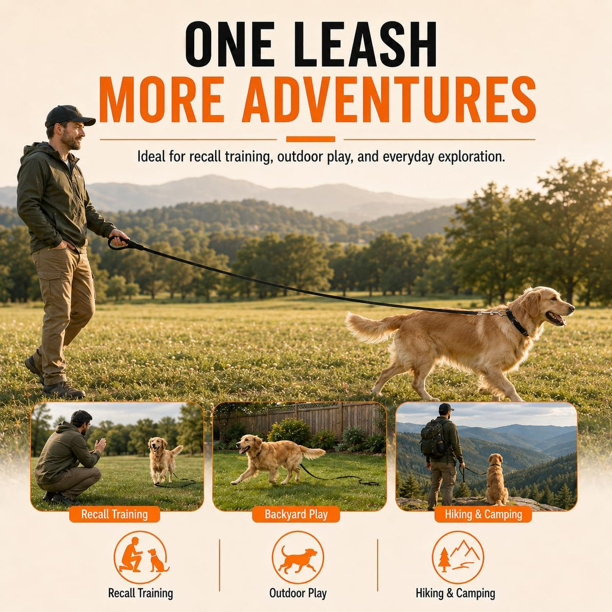 Long Line Dog Training Leash with Padded Handle - 30ft / Black - image 3