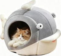 Cat Beds for Indoor Cats-Rabbit-Shaped Cat Cave Bed with Hanging Toy - Dolphin Gray / Dolphin / M