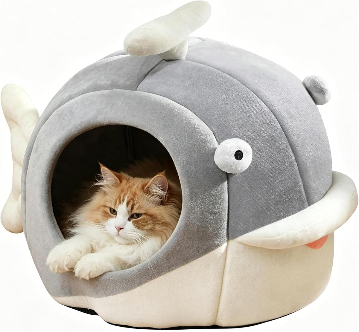 Cat Beds for Indoor Cats-Rabbit-Shaped Cat Cave Bed with Hanging Toy - Dolphin Gray / Dolphin / M