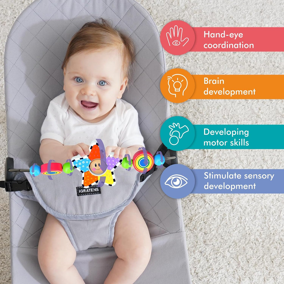 iGRATENS wooden baby bouncer toy bar with black and white pendants - view 14