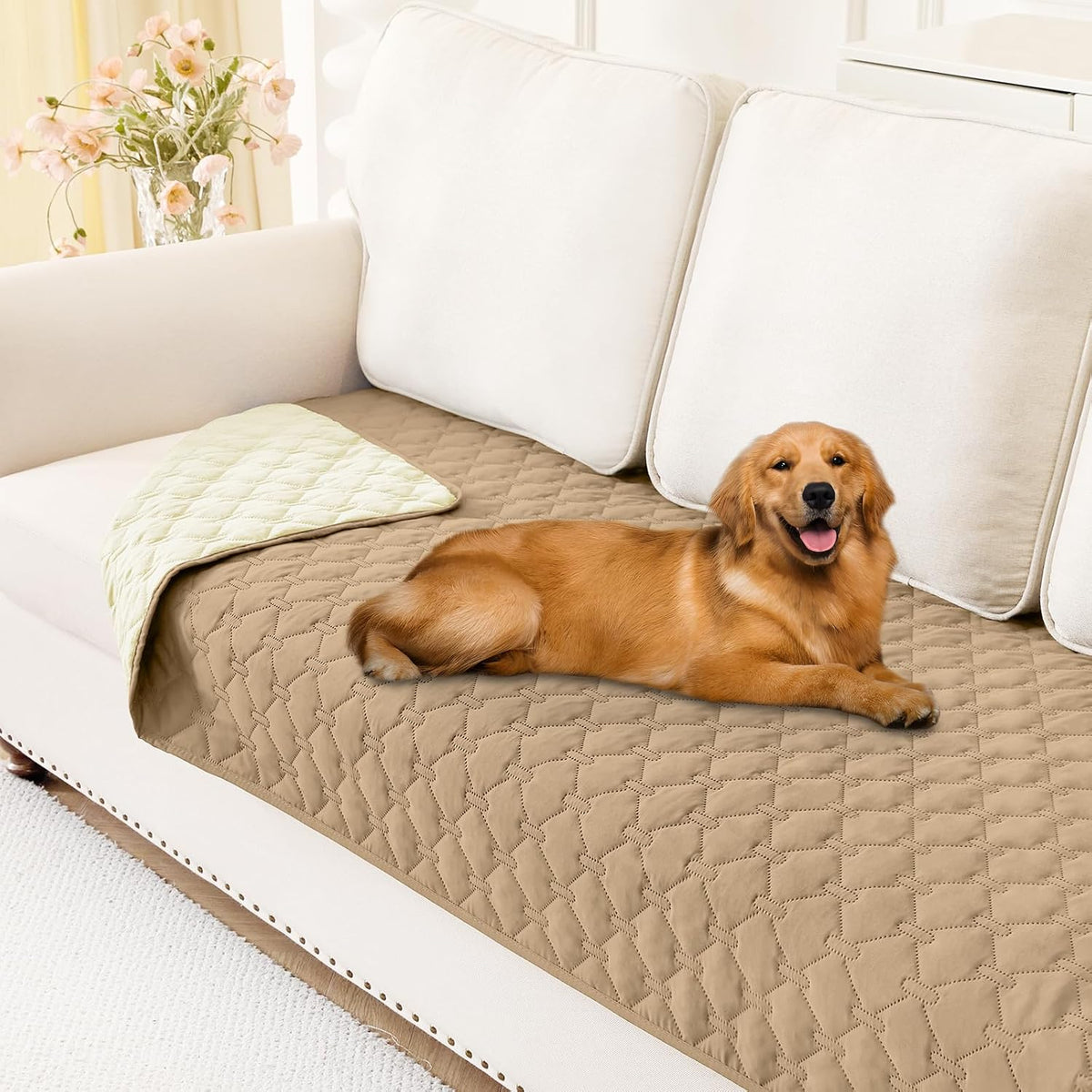 Smiry Waterproof Dog Bed Cover - Camel/Beige / Plaid / 30x70 Inch