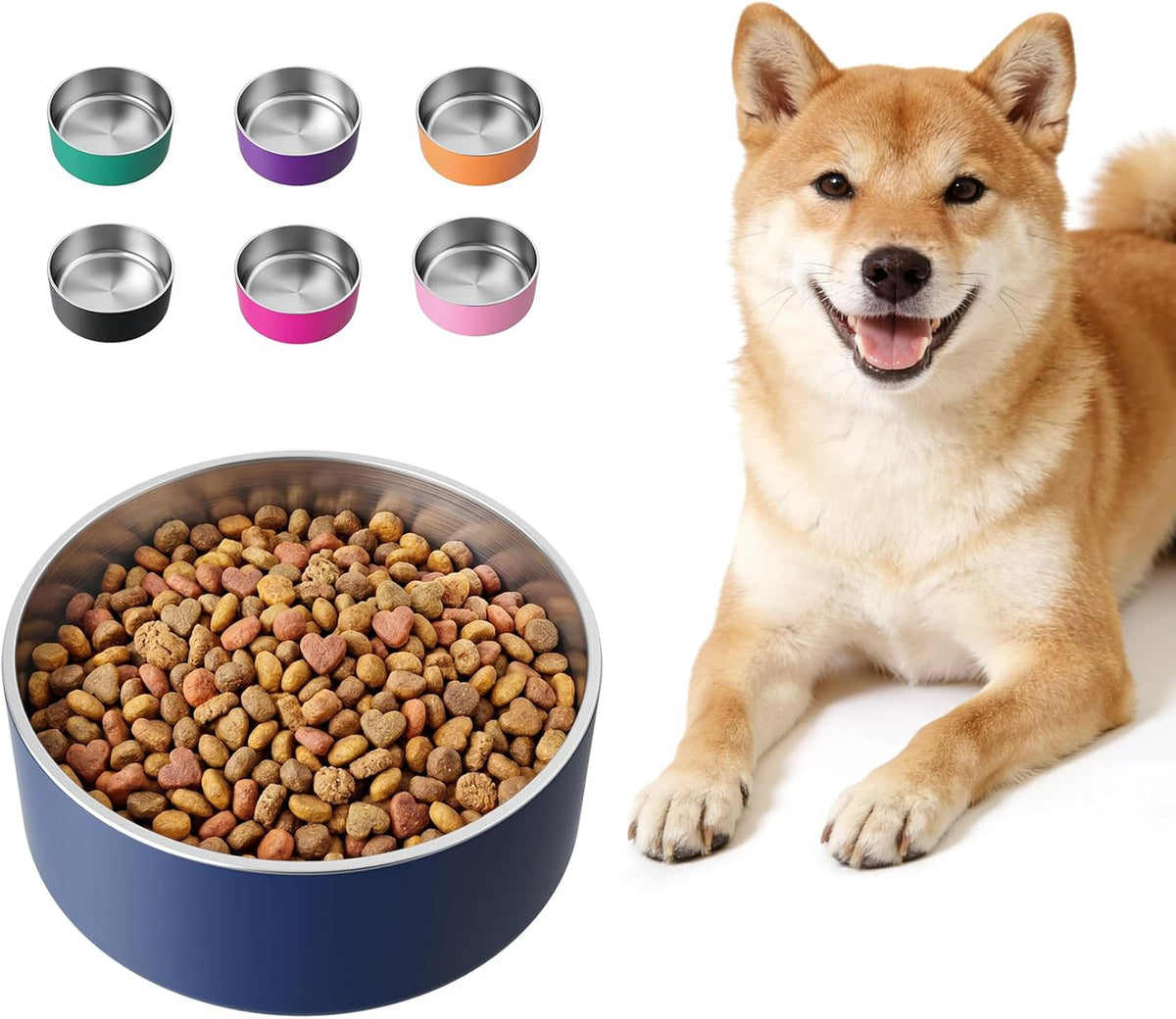 Dog Bowl, Stainless Stee Dog Water Bowl and Food Bowl - 40oz / Blue