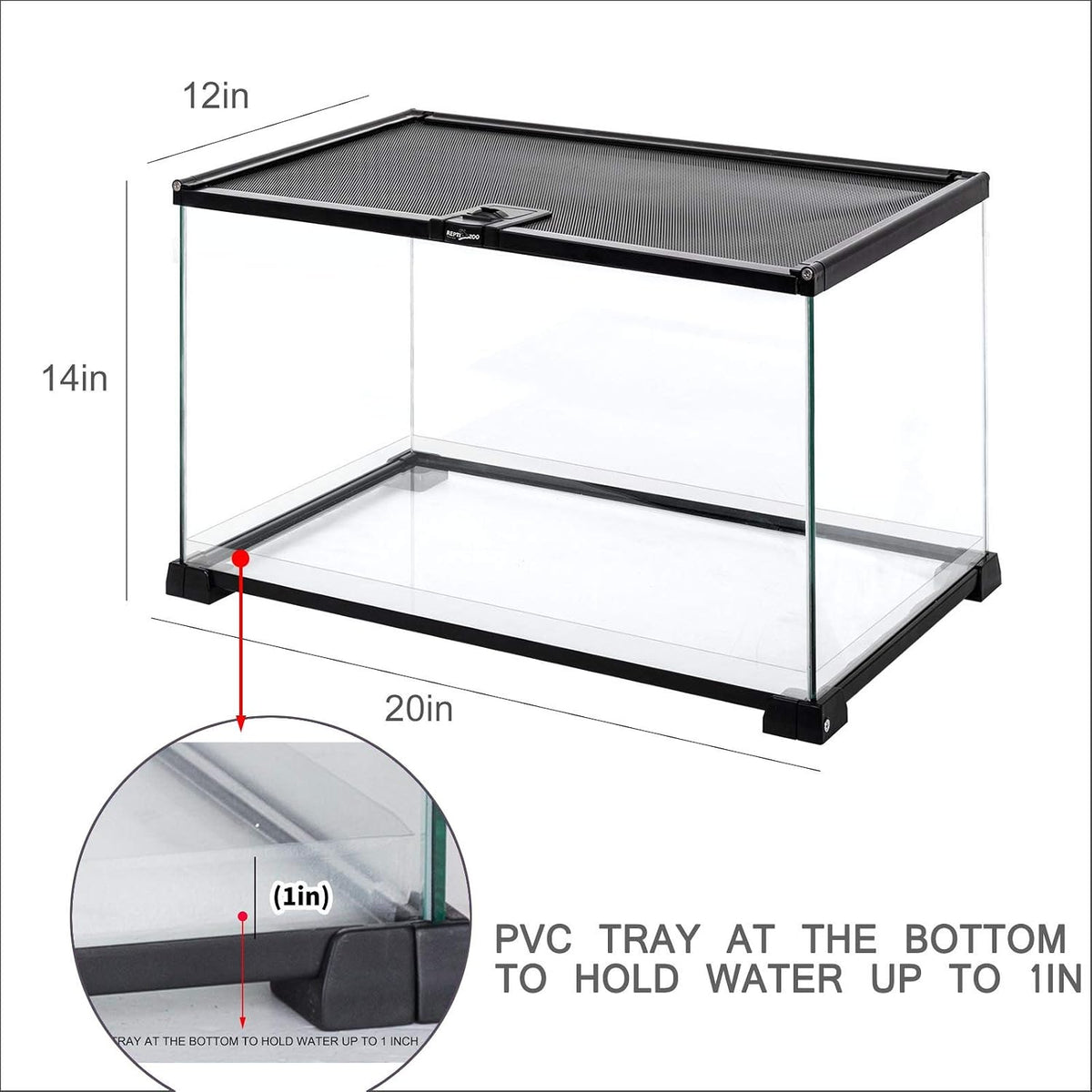 REPTIZOO Small Glass Tank 8 Gallon - 20"W X 12"D X 14"H (15 Gallon) - image 2