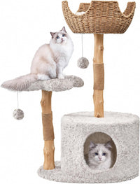 Easyego Modern Cat Tree, 26.3" Aesthetic Wood Cat Tree Tower for Small Cats – Essentials for Cats - Bullet Gray / 39.3''