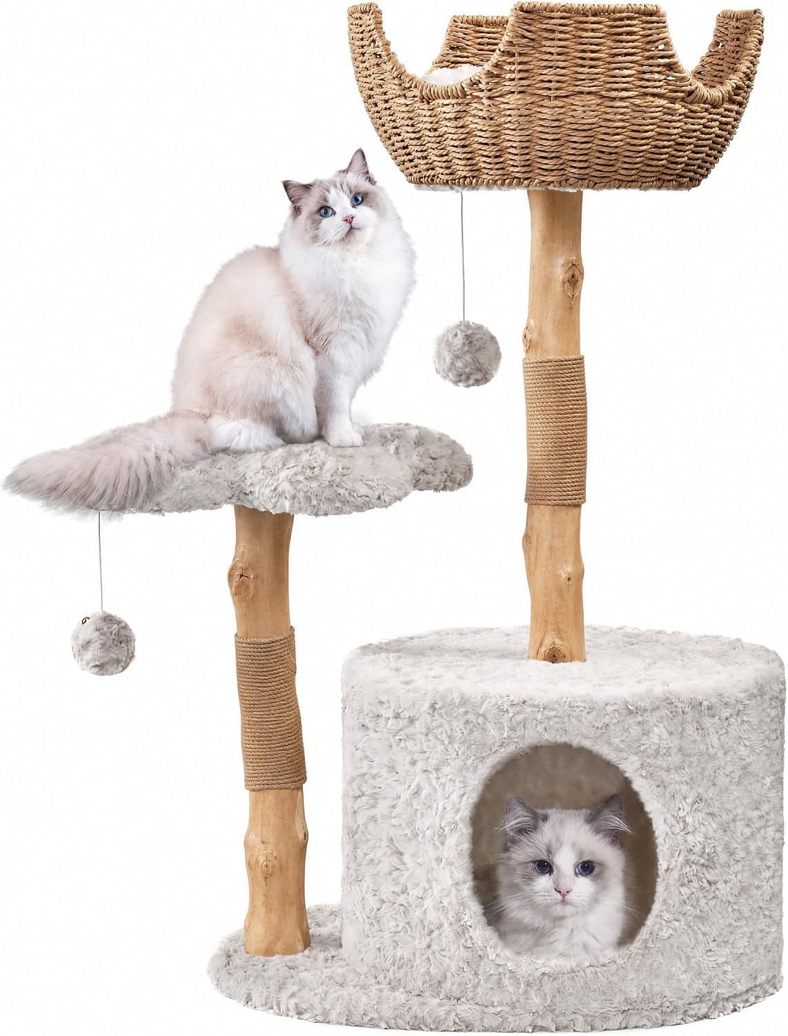 Easyego Modern Cat Tree, 26.3" Aesthetic Wood Cat Tree Tower for Small Cats – Essentials for Cats - Bullet Gray / 39.3''