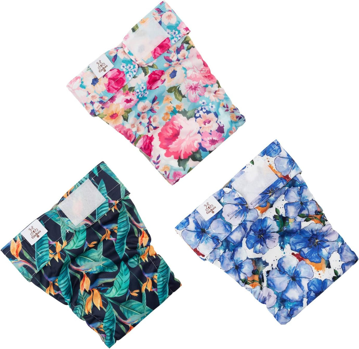 CuteBone Washable Dog Diapers Female No Tail Hole 3 Pack Reusable - For docked-tail, 2#floral / S - image 2