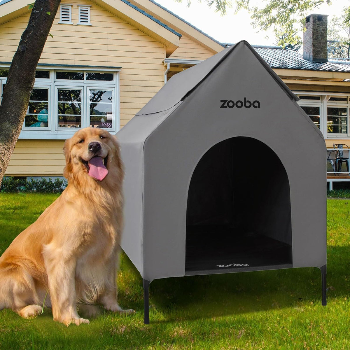 Zooba Large Dog House Outdoor - Grey / Large: 36 inch