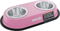 Master Pet Supply Double Dog Bowls Set with Elevated Base Black Velvet – Essentials for Dogs - Hyper Pink