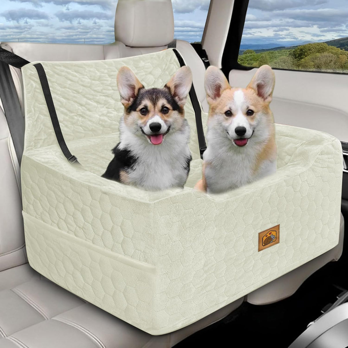 Dog Car Seat for Small/Medium Dogs, Memory Foam Dog Booster Seat - White / Large