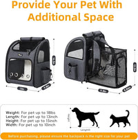 Hoopet Expandable Cat Backpack Carrier – Breathable Pet Carrier for Small Cats & Dogs, Foldable Travel Backpack with Mesh Ventilation for Hiking, Walking, Camping, Dark Grey