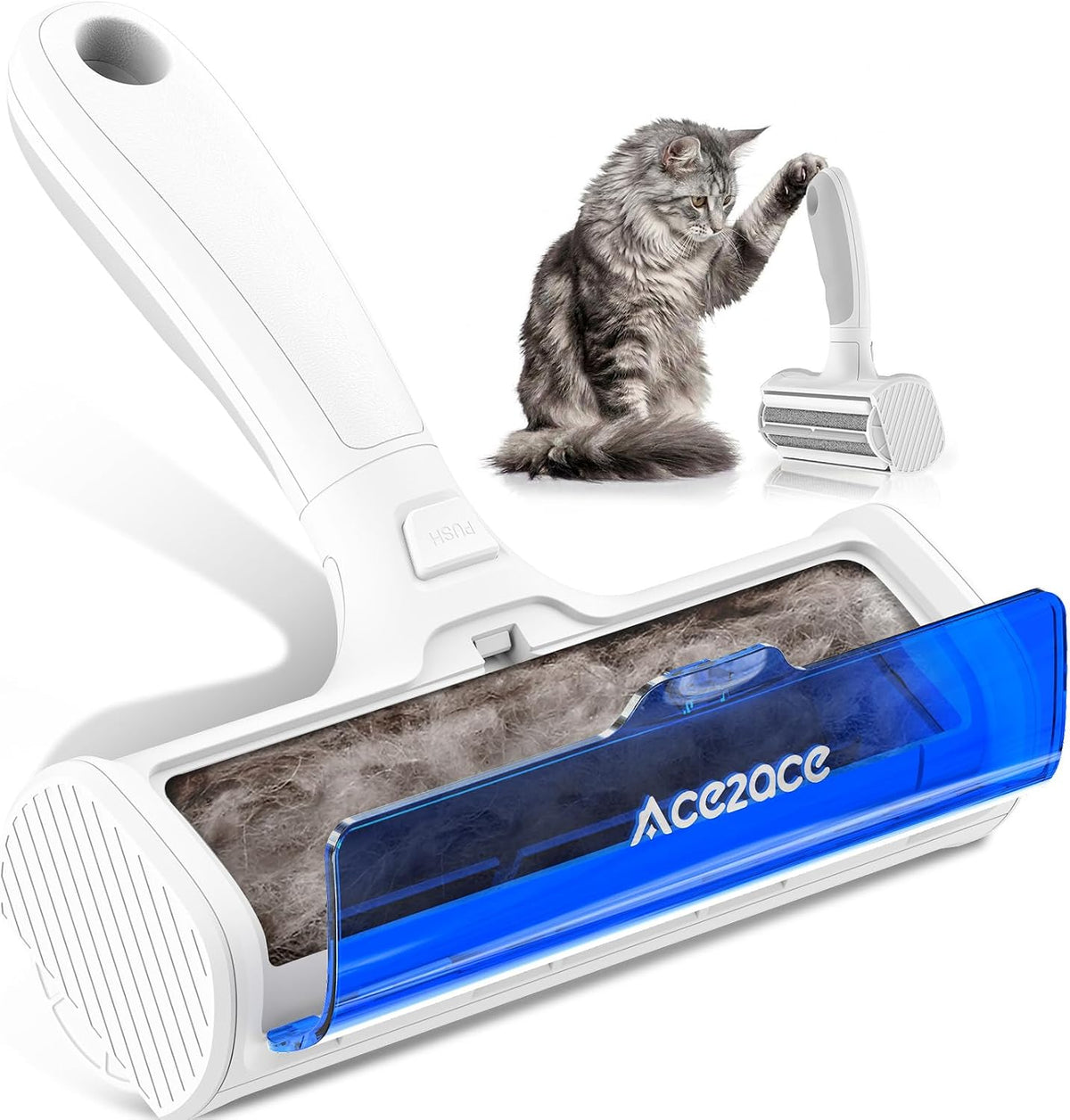 ACE2ACE Pet Hair Remover, Reusable Lint Roller with Translucent Bin, Blue – Essentials for Cats