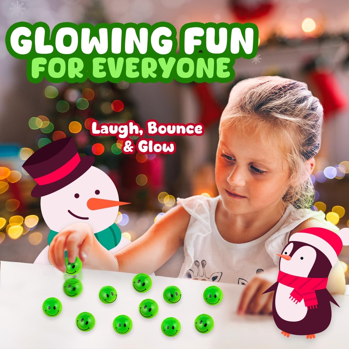 Playbees glow in the dark bouncy balls, 144 small 1 inch rubber balls with smiley faces - view 8