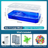 Aquatic Turtle Tank Habitat Kit Stone+Filter+Heat Lamp Enhancing Interaction with 360° Viewing, Standalone Filtration, DIY Creative Zone, Enriched Living (Blue, XL[Without Light])