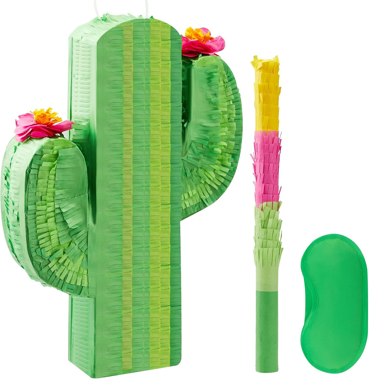 JOYIN Pumpkin Piñata Set, Foldable 10.5 x 16 Inch Jack-O’-Lantern Piñata with Stick and Blindfold - Cactus Pinata Set-3pcs