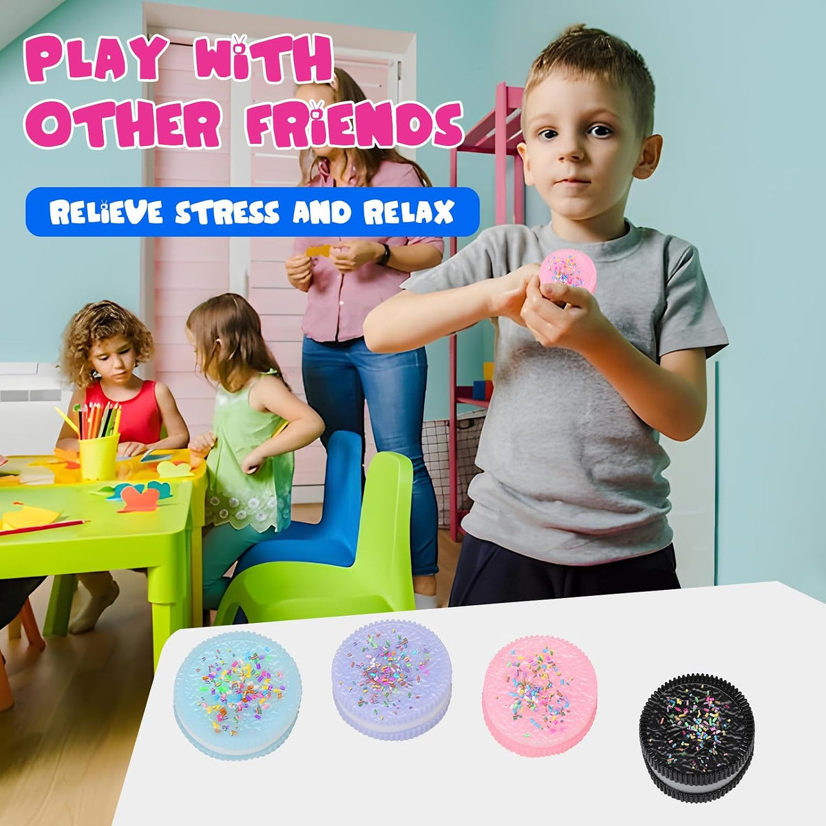 3pcs Squishy Textured Stress Balls Silky Fidget Toys - 4pcs-cookie - image 2