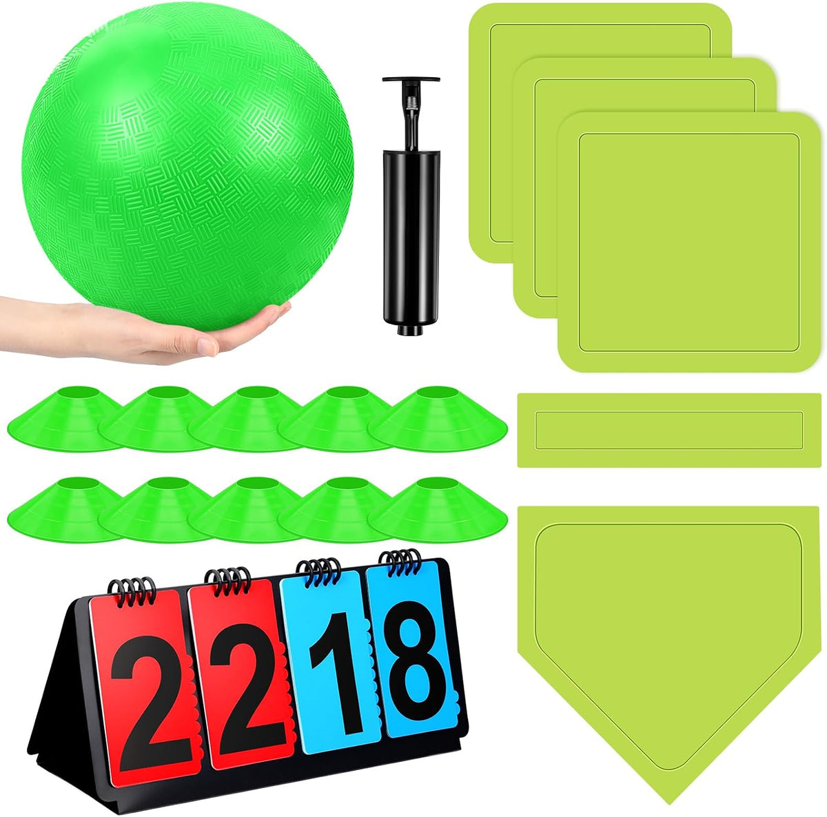 Jenaai blue kickball set with 10 inch ball, rubber bases, cones, scoreboard and pump - view 7