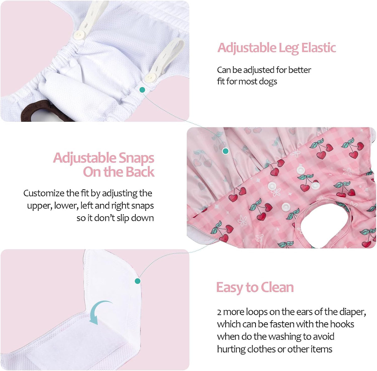 CuteBone Female Dog Diapers with Skirts 3 Pack Reusable Puppy Dresses - Cherry&rainbow&dessert skirts / XL - image 3