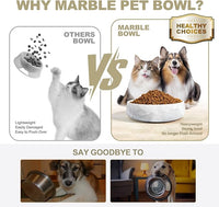 White Dog Bowl, Marble Dog Food Bowl, Non-Slip Water Dish Large, Heavy Duty Pet Bowl for Large Dogs, African Natural Marble, Holds 6 Cups(6lbs)