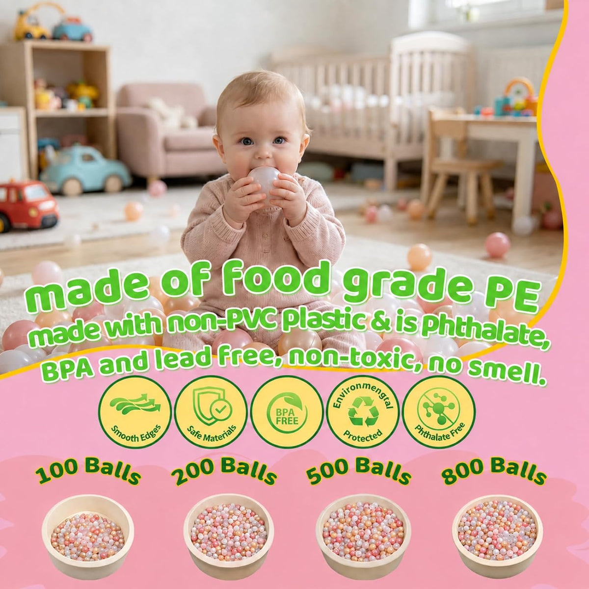 Ball Pit Balls Pack of 100 200 500 - Pearl Red+Gold+Pearl Pink+Pearl White+Pearl Brown / 100 balls - image 4