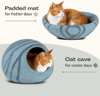 Cat Cave, New Zealand Wool Bed for Indoor Cats - Aquamarine / Medium - image 4