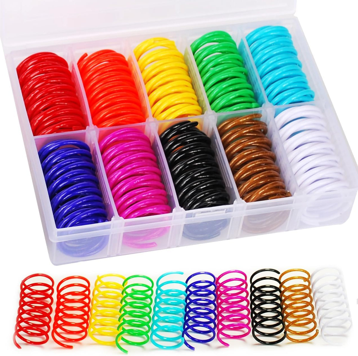 40-piece set of colorful plastic cat spring toys in a storage box