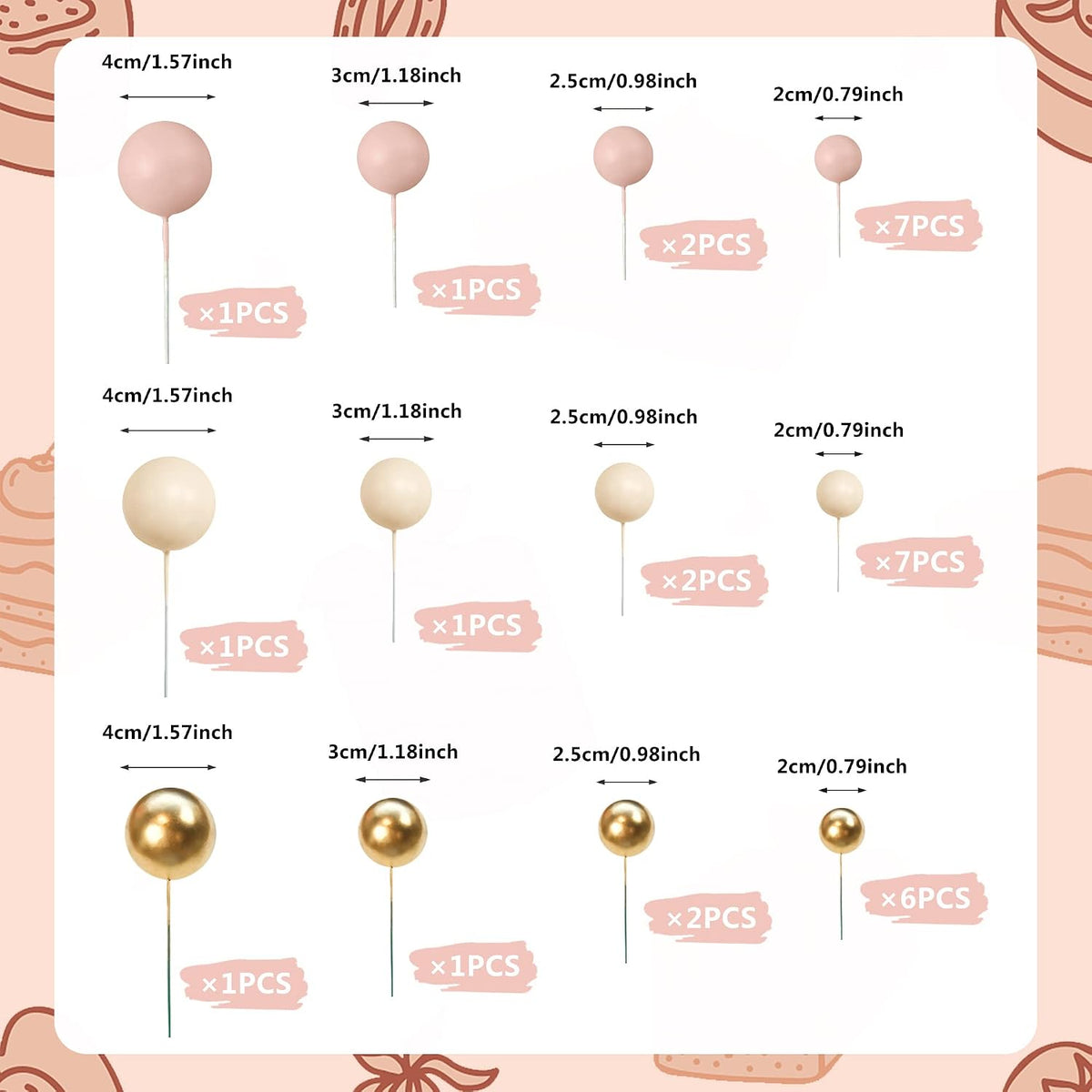 32 PCS Colorful Ball Shaped Cake Topper Pearl Balls Cupcake Cake - Apricot Gold Light Brown - image 2