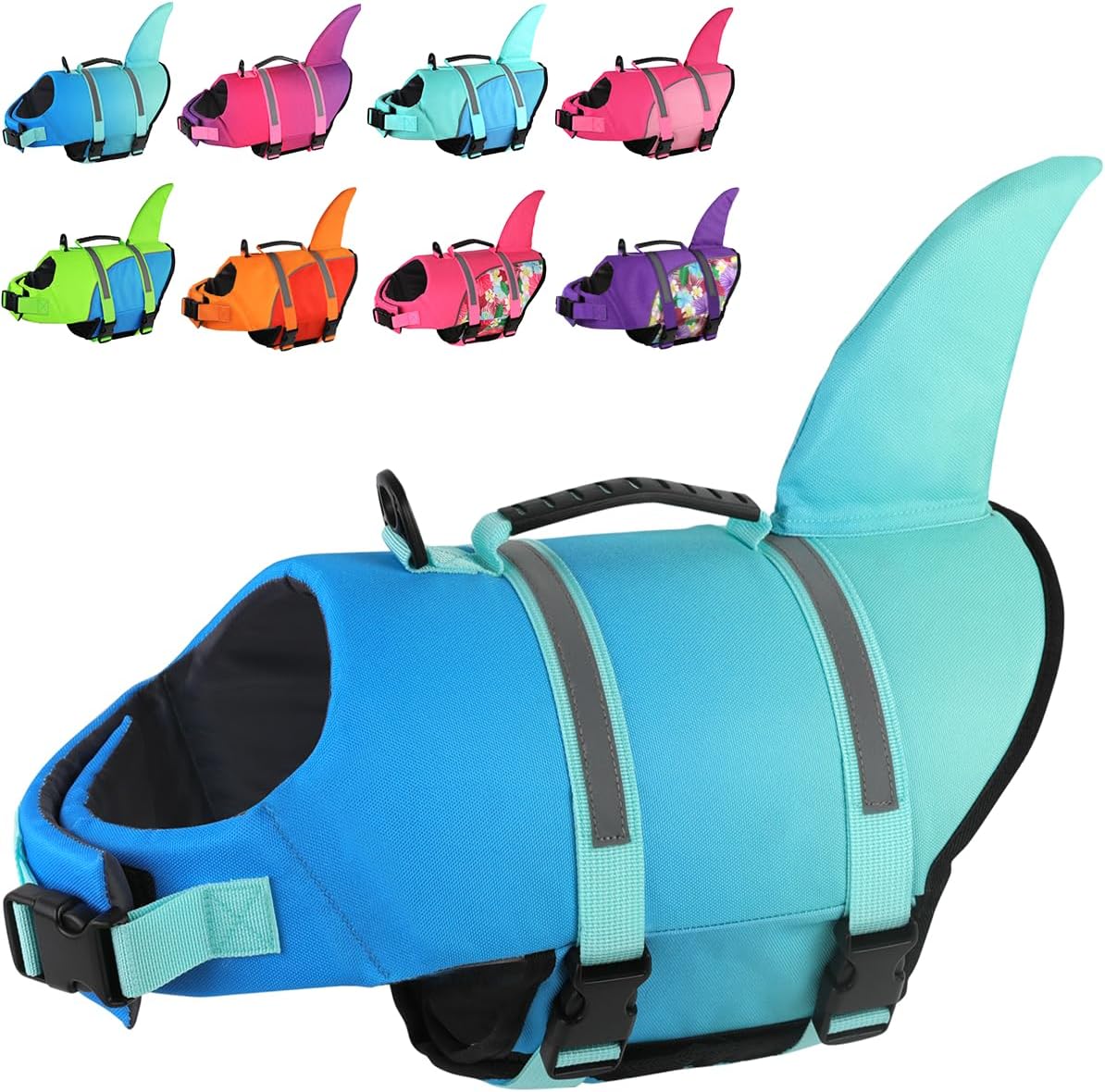 Doglay Dog Life Vest, Ripstop Shark Life Jacket - Large / Gradient Blue