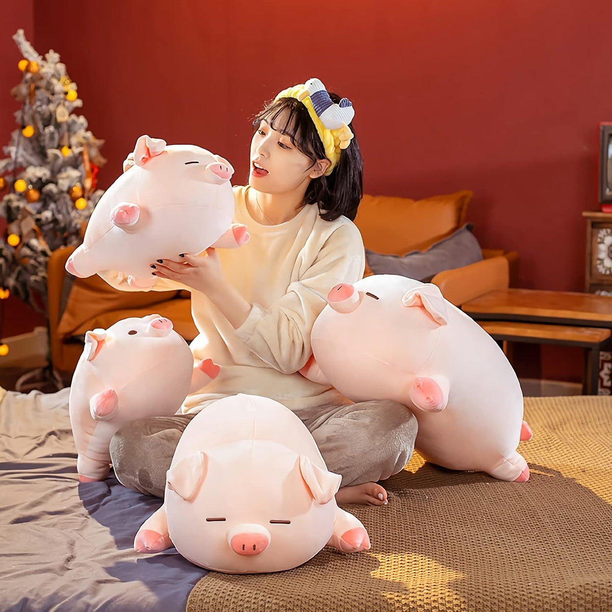 CHDGIOHA 15.7 inch pink kawaii pig stuffed animal plush pillow with round eyes - view 6